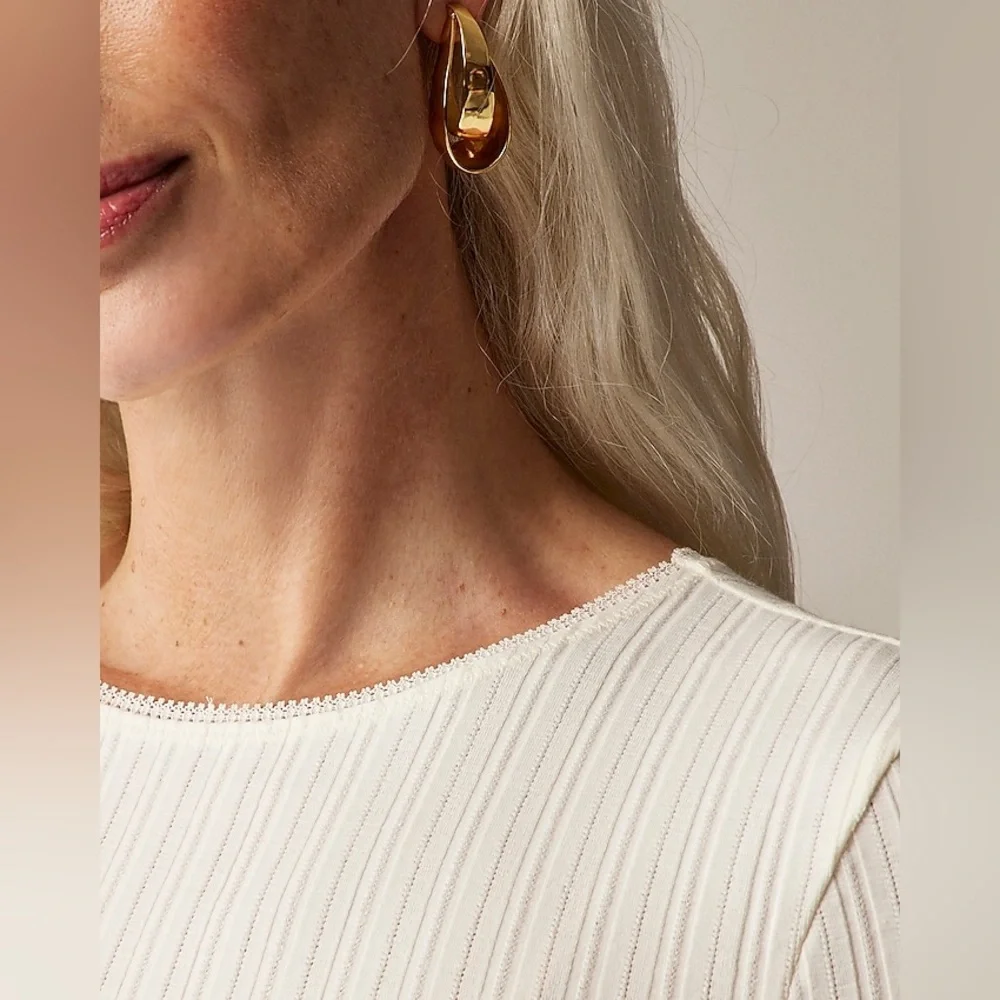 NWT J. Crew Ivory Pointelle Long-Sleeve T-Shirt, Small - Picture 2 of 14